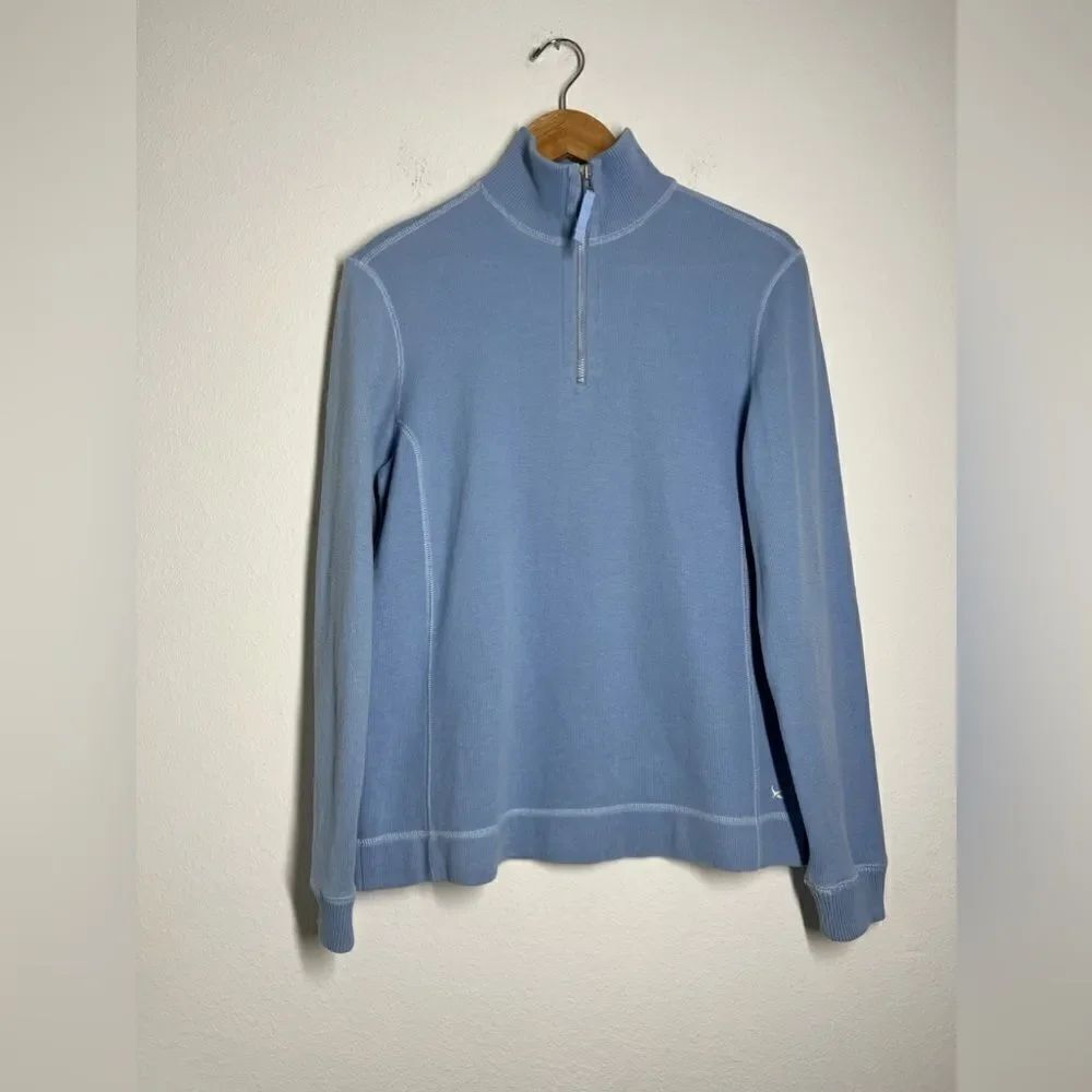 Eddie Bauer Womens Top Shirt 1/4 Zip Knit Long Sleeve High Neck Blue Size M